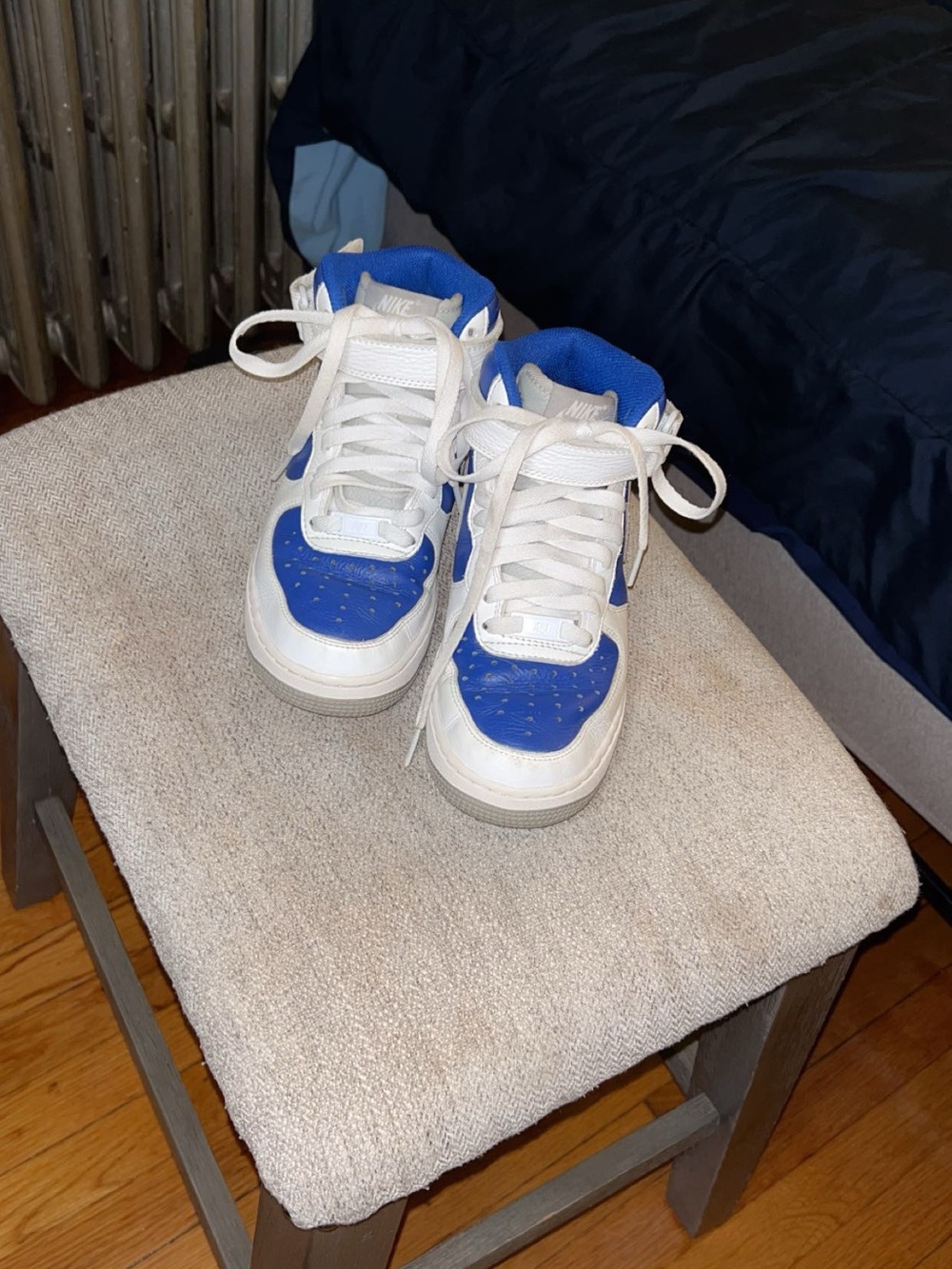 Nike White and Blue High-Top Sneakers